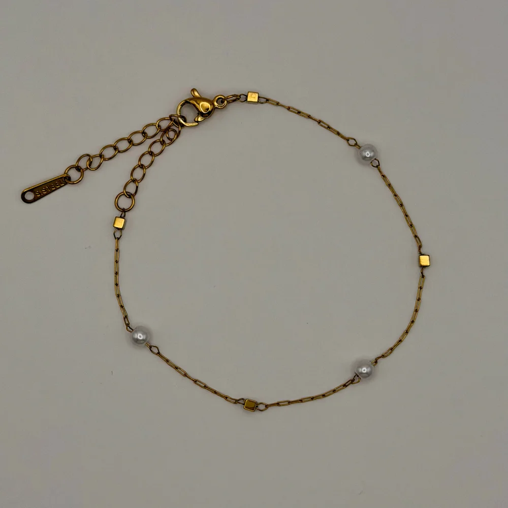 Gold Stainless Steel Pearl Bracelet Dainty Adjustable Minimalist Jewelry